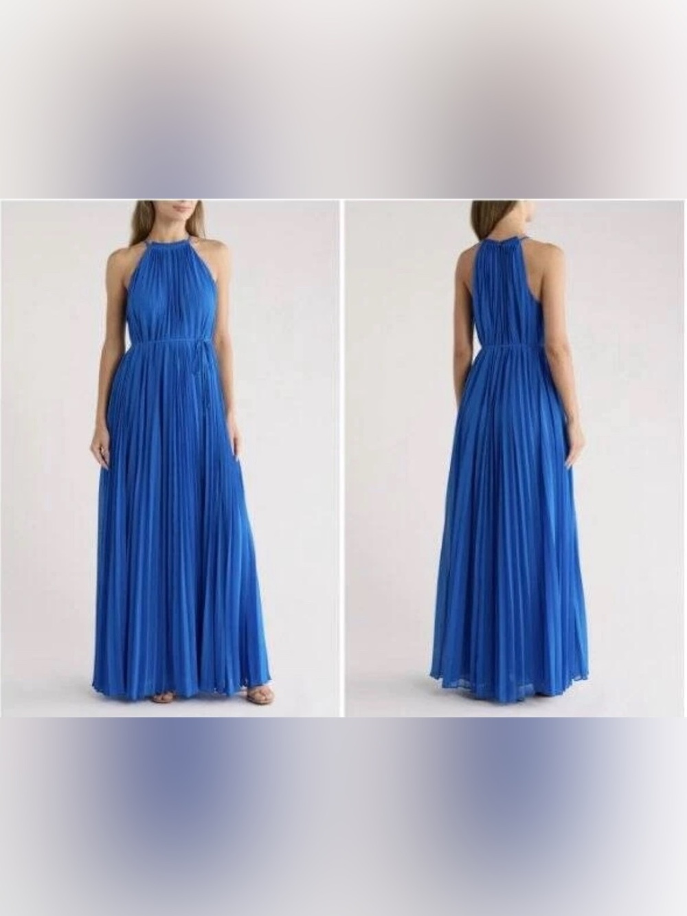 NWT $325 Sz 2 Ted Baker Blue London Helios Halter Pleated Maxi Dress